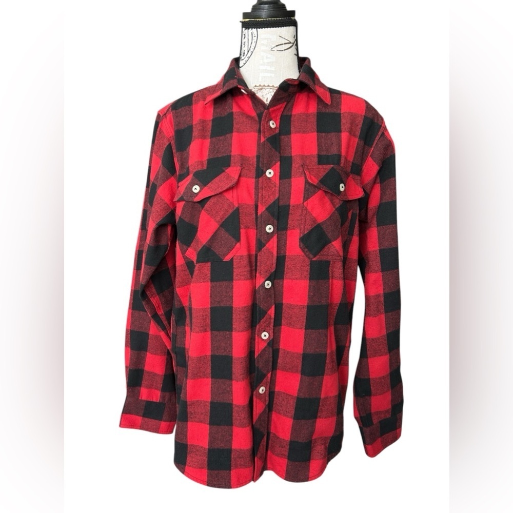 Adult size small red and black cabin core flannel designed in Italy
